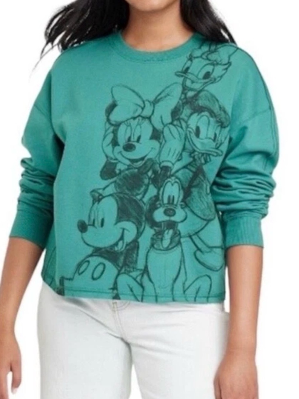 Disney Teal Crewneck Sweatshirt with Sketch Character Print